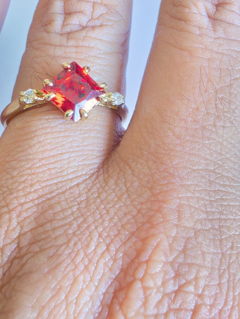 ✨ Gold Plated Ruby Red Princess Cut Ring Size 10 CZ Accent Statement